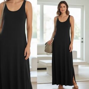 Chicos Travelers Black Tank Maxi Side Slits Dress Quiet Luxury Elegant Size 1